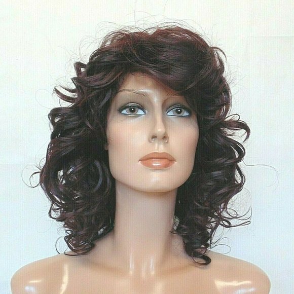 New Shoulder Length Curly Dark Brown/Burgundy Wig main image 6